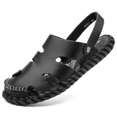 Summer Genuine Leather Men's Sandals Massage Mid sole Health Slippers For Men Handmade Sewing Outdoor Beach Sandals For Men