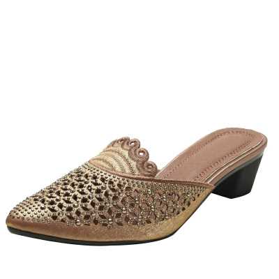 Women Net Yarn Hollow Out Half slippers temperament Pointed Head Pumps Square Heel Shoes External Soft Wear Flat Shose