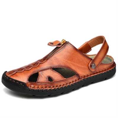 Summer Outdoor Beach Walking Men's Slipper Men Gladiator Leather Mules Sandals Non slip Flat Soft Bottom Male Sandals Size 38 48