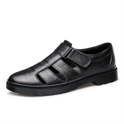 Luxury Business Official Men's Leather Sandals Dress Handmade Driving shoes Man  Hombre Soft Velcro Male Sandal