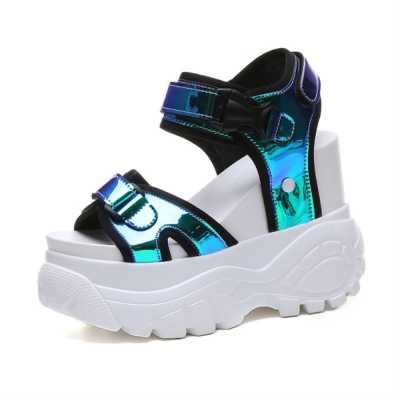 Summer Platform Sandals Women Wedge Sandals Chunky Heels Velcro Beach Sandals Buckle Strap Ladies