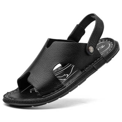 Summer Outdoor Beach Men's Casual Shoes Handmade Sewing Genuine Leather Man's Sandals Back Strap with Rivet Slippers For Men