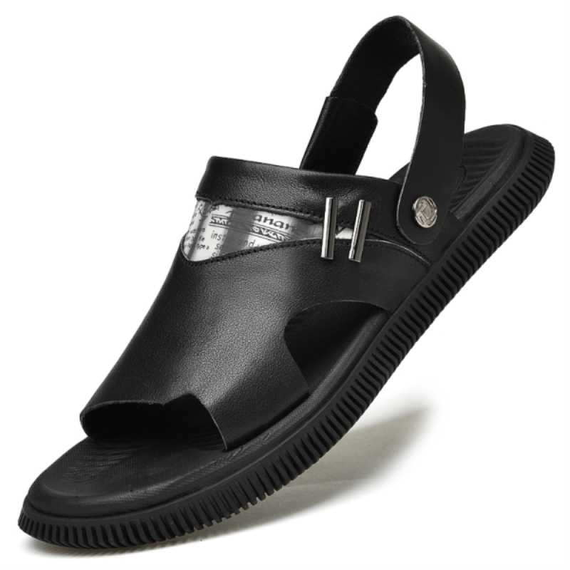 Summer Genuine Leather Sandals For Men Luxury Open toed Men's Sandals Outdoor Beach Flip flops Rear Strap Adjustable Slippers