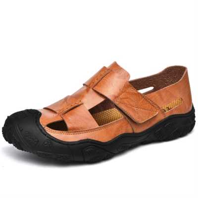Fashion Hollow Out Flat Bottom Sandals Fashion Brown Balck Men's Casual Sandals Breathable Handmade Sewing Non slip Sandals Men