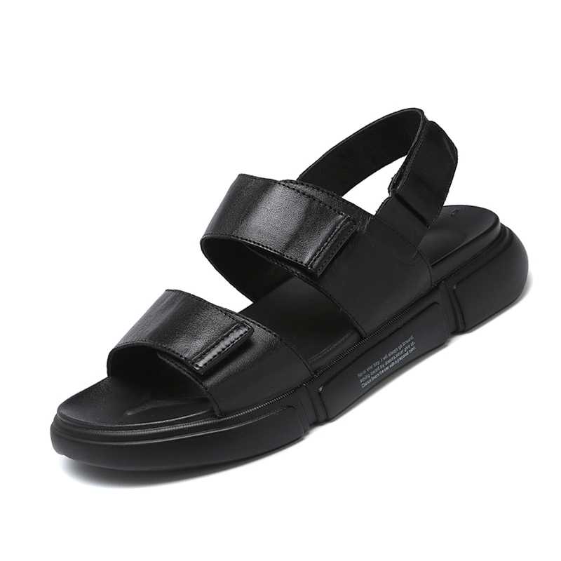 2021 Men's Summer Frst Layer Leather Sandals Fashion Black Genuine Leather Sandals Outdoor Beach Shoes Men Breathable Slippers