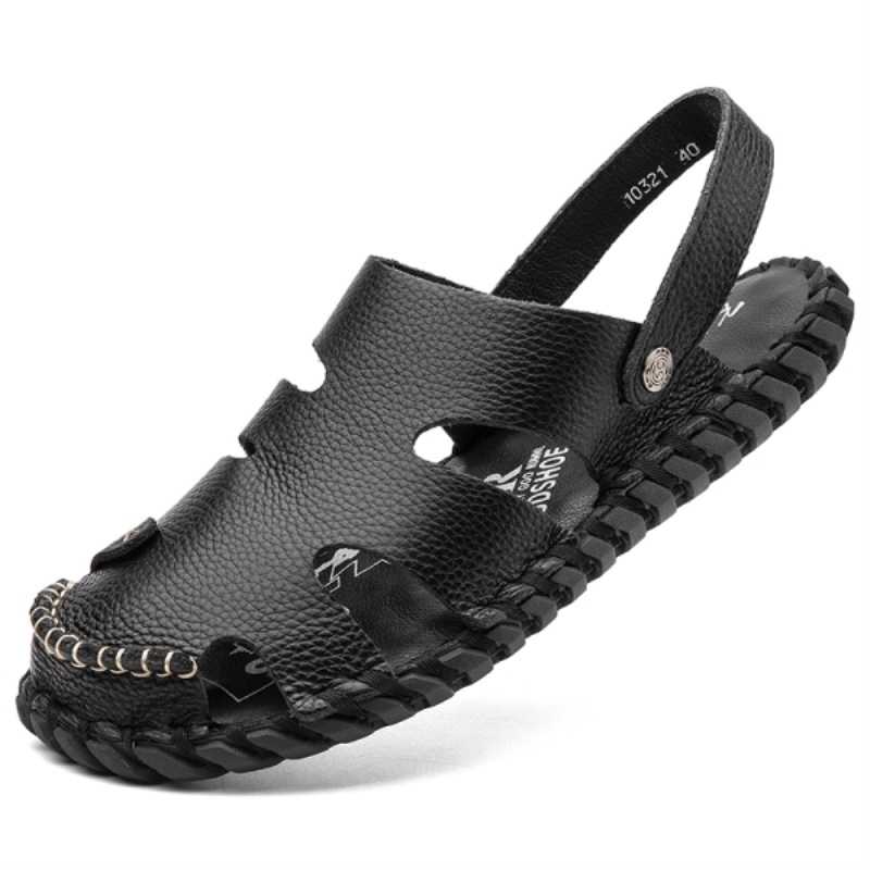 Summer Genuine Leather Men's Sandals Massage Mid sole Health Slippers For Men Handmade Sewing Outdoor Beach Sandals For Men