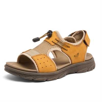 Summer Leather Men Casual Sandals Shoes Outdoor Beach Walking Men Sandals for Men Lightweight Hollow Mesh Roman Sandals Size 46
