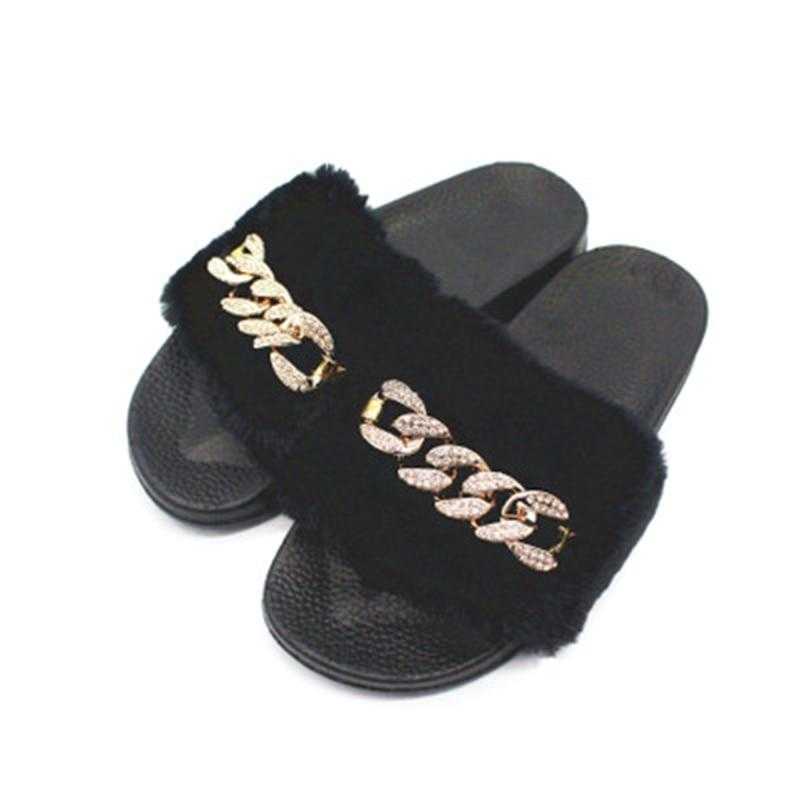 Summer Models Chain Flash Drill Hair Female Comfort Slippers Indoor And Outdoor Non slip Warm Word Slippers Beach Sandals