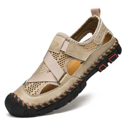 Summer Leather Men Casual Sandals Comfortable Soft Massage Mid Sole Men's Shoes Outdoors Mesh Breathable Beach Sandals for Men