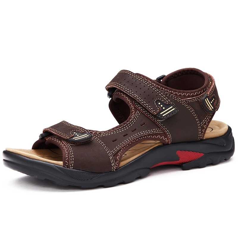Summer Big Size Men's Sandals British Fashion Genuine Leather Beach Shoes Mens Casual Massage Non Slip Slippers Flats