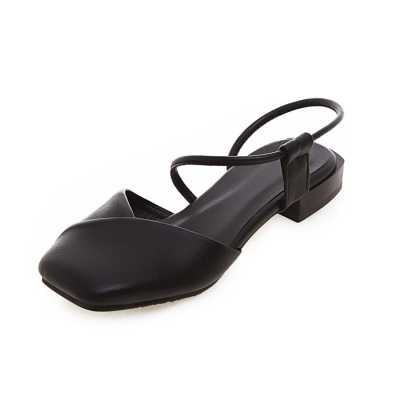 2021 summer low heeled baotou women's sandals rubber sole low heeled square head college style women's shoes large size 34 46