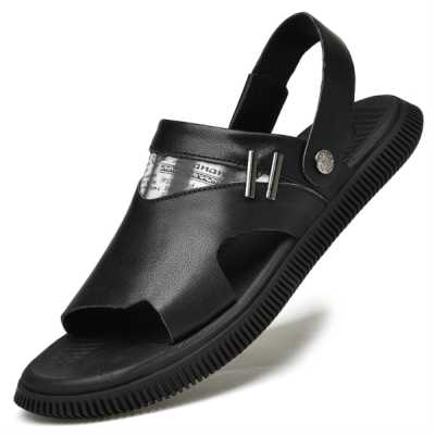 Summer Genuine Leather Sandals For Men Luxury Open toed Men's Sandals Outdoor Beach Flip flops Rear Strap Adjustable Slippers