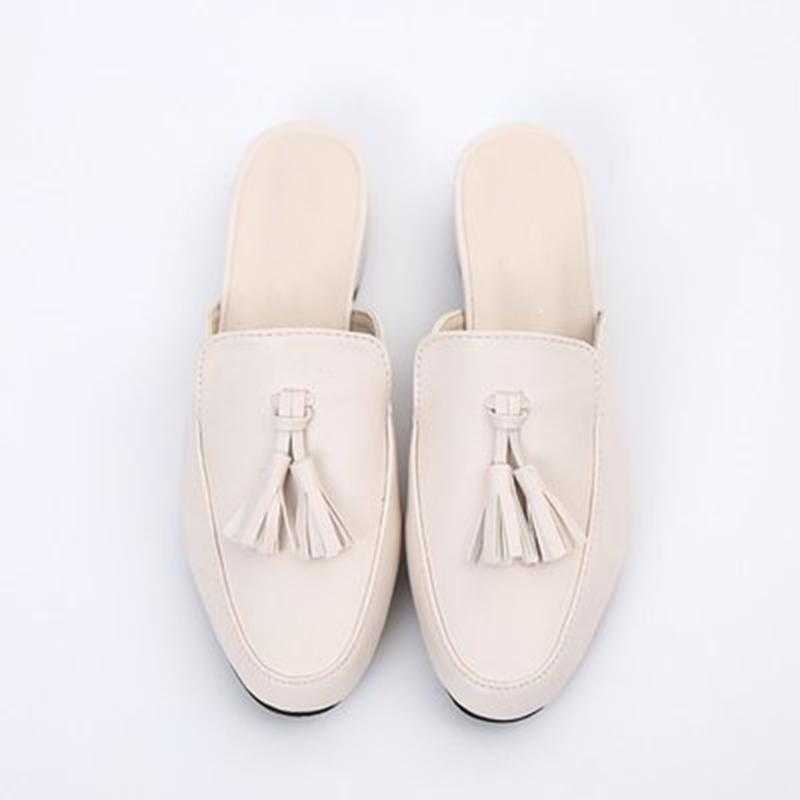 Women Tassel Mules Woman Fashion Leather Women's Low Heels Outdoor Slippers Ladies Slip On Closed Toe Female Casual Shoes
