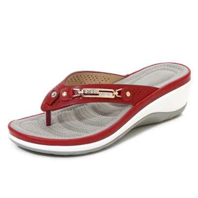 Summer Flip Flops Women Slippers Metal Decoration Slides Woman Wedges Ladies Casual Beach Footwear Indoor Outdoor Shoes