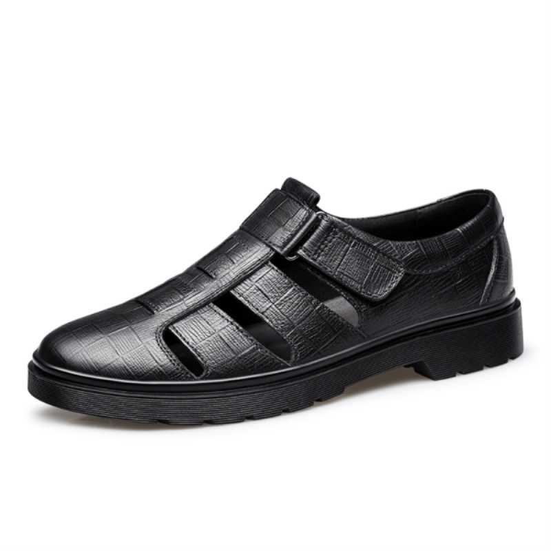 Luxury Business Official Men's Leather Sandals Dress Handmade Driving shoes Man  Hombre Soft Velcro Male Sandal