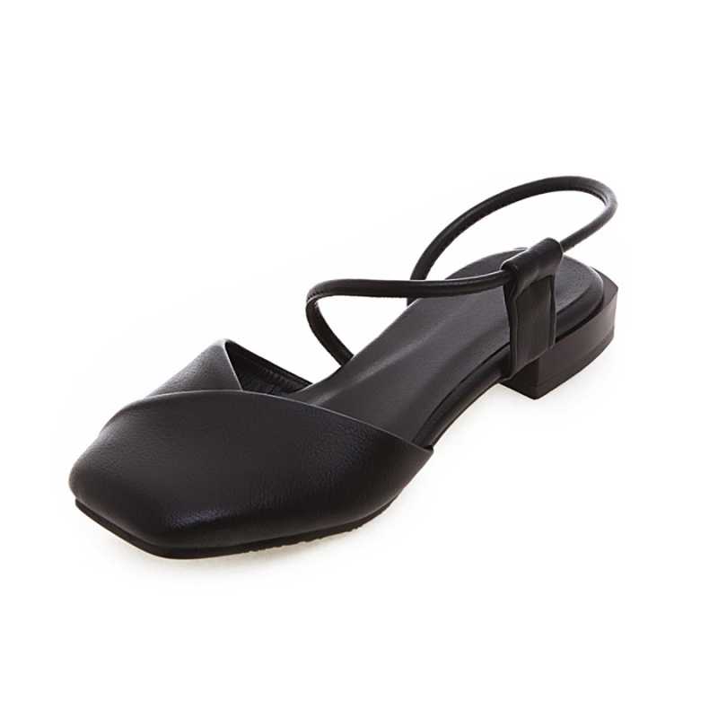 2021 summer low heeled baotou women's sandals rubber sole low heeled square head college style women's shoes large size 34 46