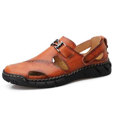 Summer Outdoor Genuine Leather Men Sandals Breathable Beach Sandals Soft Slippers Classic Roman Sandals Plus Size 38 50