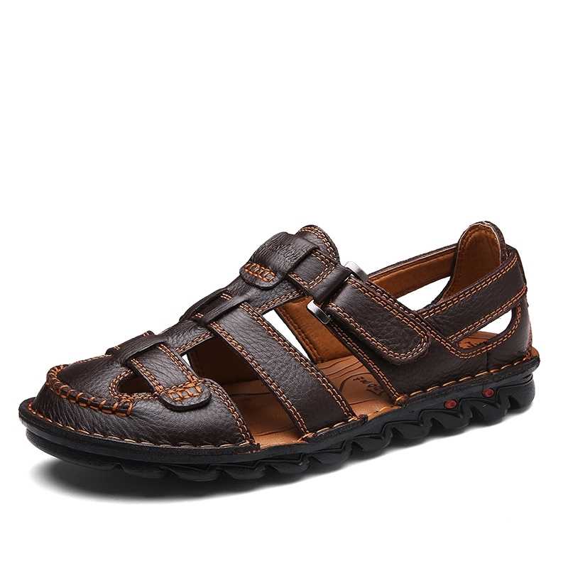 Brand Men Casual Beach Shoes High Quality Summer Sandals Soft Sole Fashion Men Genuine Leather Slippers Men Flip Flops
